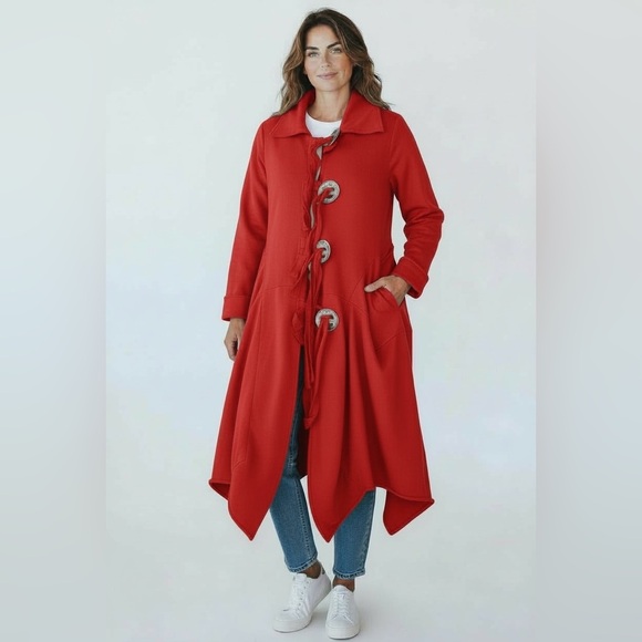 Tulip Jackets & Blazers - Tulip Red Toggle Lagenlook Collard Duster Jacket Women’s Size M